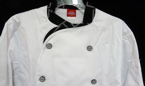 Dickies Executive CW070303CHC Chef Coat Blk White STITCH Trim Button 38 New