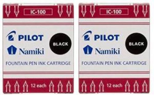 Pilot Namiki IC100 Fountain Pen Ink Cartridge, Black, 12 per Pack (Pack of 2)