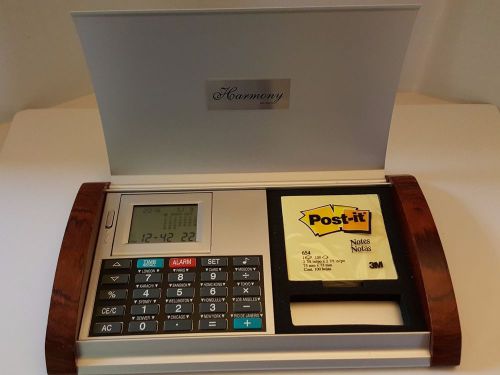 Collectible Alcraft Harmony Walnut and Brushed Metal Clock Calculator Desk Set