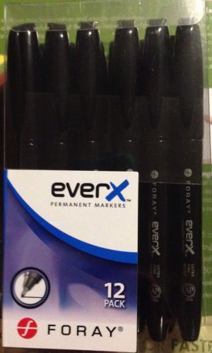 Foray Everx Permanent Markers Black Ink Ultra-Fine Point Package of 12 - New