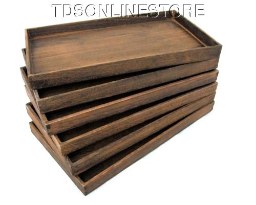 Package Of 6 Rustic Antique Brown Color Wood Jewelry Trays