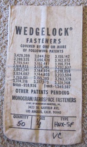 Vtg Wedgelock Monogram Aerospace Fasteners Canvas Bag Double Sided Made In USA