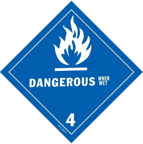 DANGEROUS WHEN WET, Hazard Class 4 D.O.T. Shipping Labels, 4&#034; x 4&#034;, Roll of 500