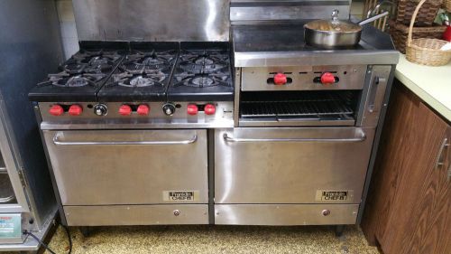 6 burner commercial stove with griddle and broiler. being removed from church for sale