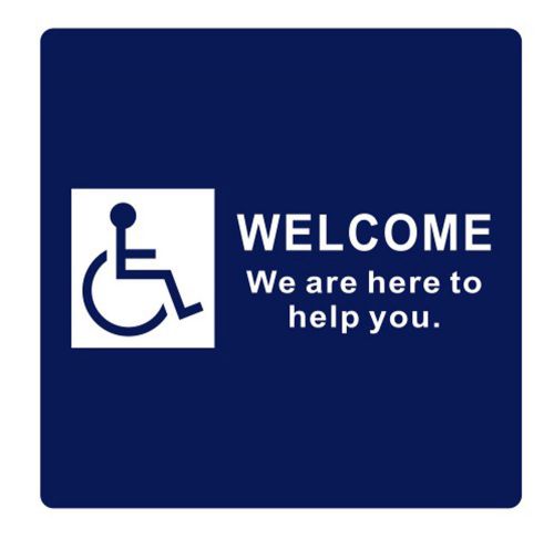 WELCOME We are here to help you Sign 6&#034; x 6&#034; -- Blue/White