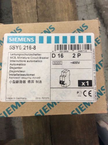 Siemens circuit breaker 5sy6-216-8 400 volt d 16 amp 2 pole for sale