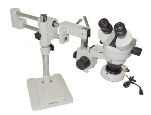Amscope stereo-zoom binocular microscope &amp; wf10x/20 &amp; ball-bearing stand &amp; light for sale