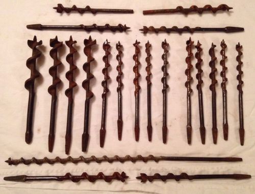 Lot of 21 vintage hand drill auger bits (different lengths and sizes) for sale