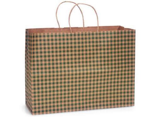 50 Large Hunter Green Gingham Shopping Gift Bags Wholesale Packaging Christmas