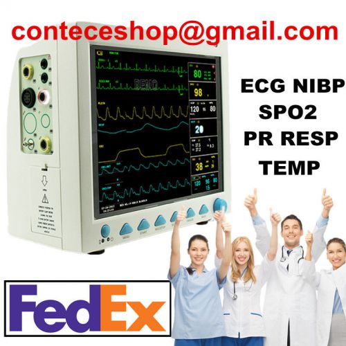 12.1&#034; Color TFT LCD Patient Monitor with ECG NIBP SPO2 PR RESP TEMP, US Seller