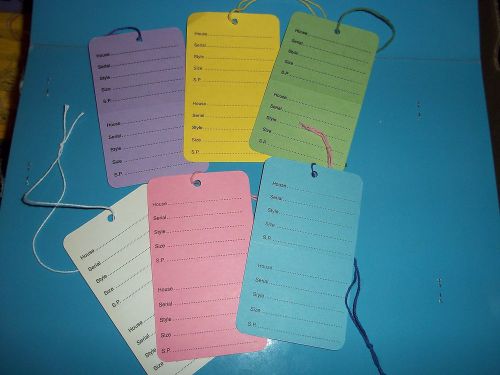 3300+ XLARGE GARMENT CLOTHES RETAIL PRICE TAGS w/STRING 3 7/8x2 1/4&#034; ASST COLORS