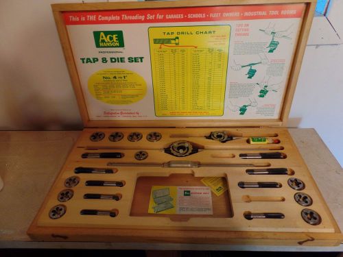 Ace hanson 99614  4&#034; to 1&#034;  tap and die set! w/ wodden storage box. for sale
