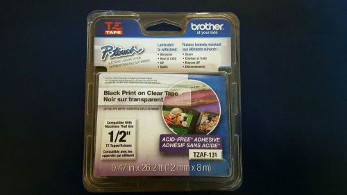 BROTHER P-TOUCH TZAF-131 TAPE 1/2 (12mmx8m)Black on Clear Tape