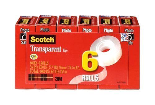 Scotch Transparent Tape, 3/4 x 1000 Inches, 6 Rolls (600K6) for General Purpose