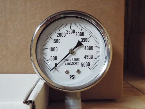 0-5000psi 4&#034; all stainless lower mount dry but fillable pressure gauge for sale