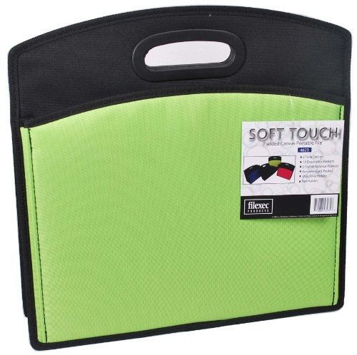 Filexec Soft Touch Padded Canvas Portable File, 13 Pockets, Green, 1 Piece