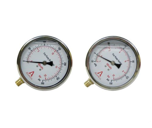 Set 4&#034; allenco liquid filled fire pump suction &amp; discharge gauges (flow test) for sale