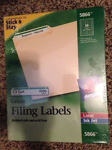 Avery 5866 Green File Folder Labels, Laser, 1/3 Cut, 30 Labels/sheet, 50 Sheets