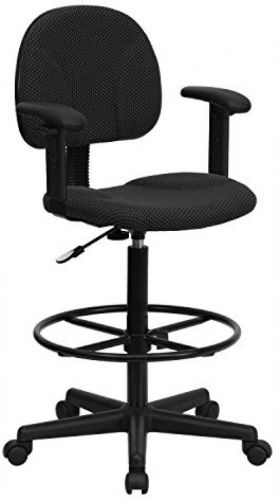 Black Patterned Fabric Ergonomic Drafting Chair With Height Adjustable Arms Or