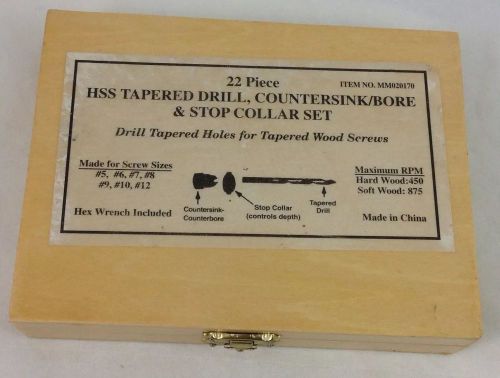 HSS 22 Piece Tapered Drill COUNTERSINK /BORE Drill Bit Set with CASE, NEW