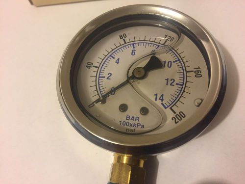 200 Psi Liquid Filled Pressure Gauge 2-1/2&#034; - 1/4&#034; NPT Brass Lower