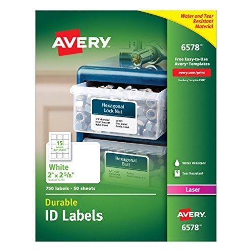 Avery Permanent Durable I.D Labels for Laser Printers, 2 x 2.625-Inches, White,