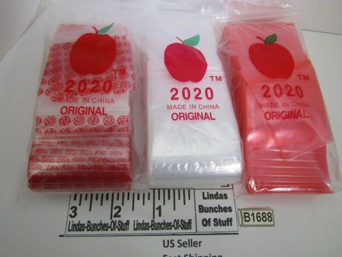 3 BAGS OF 100 2M 2&#034; X 2&#034; PLASTIC ZIP SEAL 1 RED DICE 1 CLEAR 1 RED ALL NEW B1688
