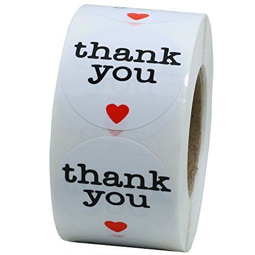 Hybsk(TM) 1.5&#034; Inch Round Natural Paper Thank You Stickers with Red Heart 500