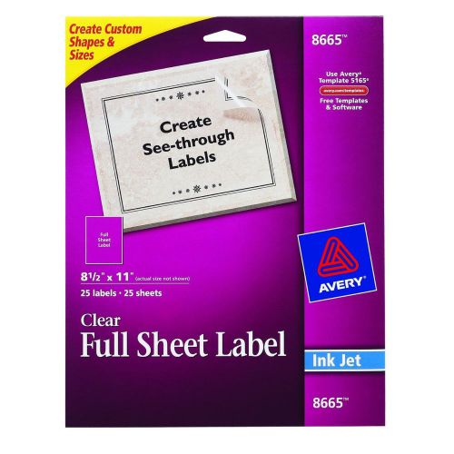 Avery Clear Full-Sheet Labels, Inkjet Printers, 8.5 x 11, Total 50 Labels 8665