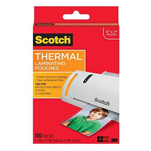 Scotch Thermal Laminating Pouches 5 x 7-Inches Photo Size 100-Pouches TP5903...
