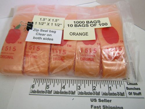 1000 ORANGE CLEAR BAGS 1 1/2 X 1 1/2&#034; 2 MILL PLASTIC ZIP SEAL BAGS