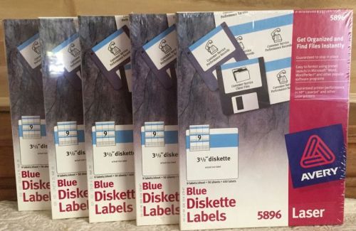 5 BOXES AVERY BLUE 3.5” DISKETTE LASER PRINTER LABELS 5896 450 LABELS NIB