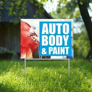 AUTO BODY &amp; PAINT YARD SIGN CORRUGATE PLASTIC with H-Stakes Body Shop Repair