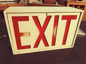 Vintage Metal Red and White EXIT Sign 12&#034;x7.75&#034;x4&#034;~ Wired ~ Untested