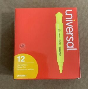 Universal Desk Highlighter, Chisel Tip, Neon Yellow, 12 Markers (UNV08861)