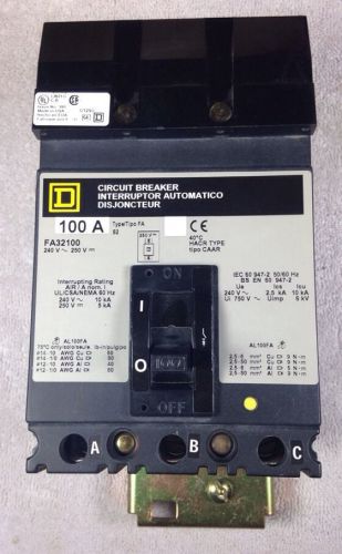 Square d fa32100 3pole 100a 240v circuit breaker iline panel board new warranty! for sale