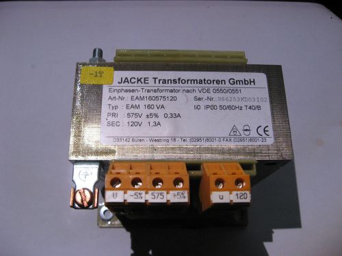Jacke eam160575120 transformer 575v pri 120v 1.3a sec 50/60 hz - used for sale