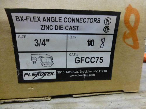 FLEXOTEK BX FLEX ANGLE CONNECTOR ZINC DIE CAST 3/4&#034;     BOX OF 8     GFCC75