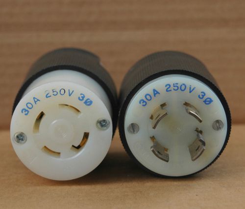 3? Male &amp; Female Plug 30 amp 250 volt Twist 4 Four Prong Three Phase Set Lot