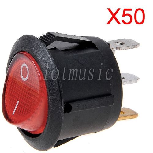 50* new round red 3 pin spst on-off rocker switch with neon lamp for sale
