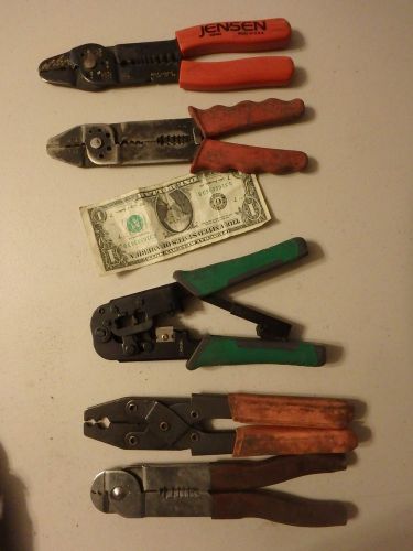 assortment of 5 electrician wire strippers &amp; crimpers