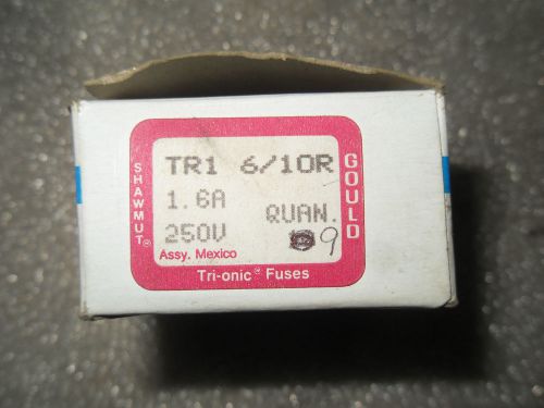 (RR14-1) 1 LOT OF 9 USED GOULD SHAWMUT TRI-ONIC TR1 6/10R 250V 1.6A FUSES