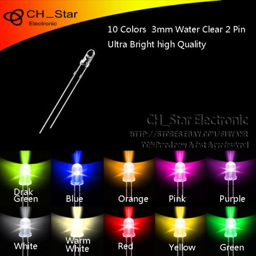 10colors 200pcs 3mm water clear red green blue yellow white orange led mix kits for sale