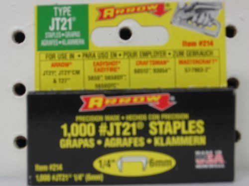 ARROW 214 JT21 STAPLE GUN STAPLES 1/4&#034; 1,000 COUNT