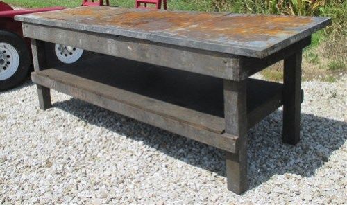 8&#039;x34&#034; wood table metal top industrial age shop bench kitchen island counter a for sale