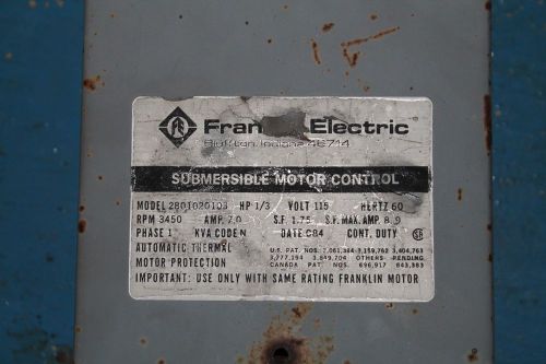 Franklin Electric Control Box Submersible Motor 1/3 HP
