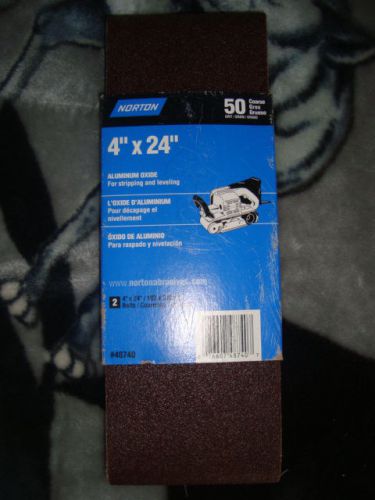 2 Pack USA Norton 4&#034; x 24&#034; Sanding Belts 50 Grit Aluminum Oxide