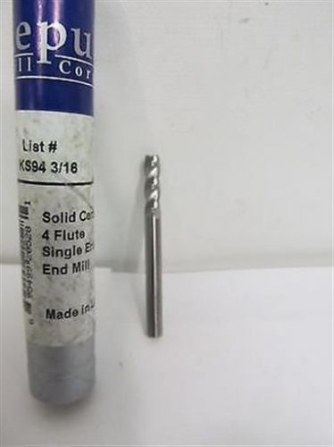 Republic Drill KS94, 3/16&#034;, 4 Flute, Solid Carbide End Mill