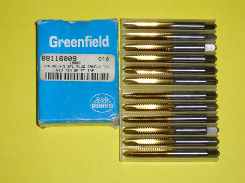 12 Greenfield Taps 1/4 - 20 2 Flute Plug Style H3 Limit TiN Coated Spiral Point