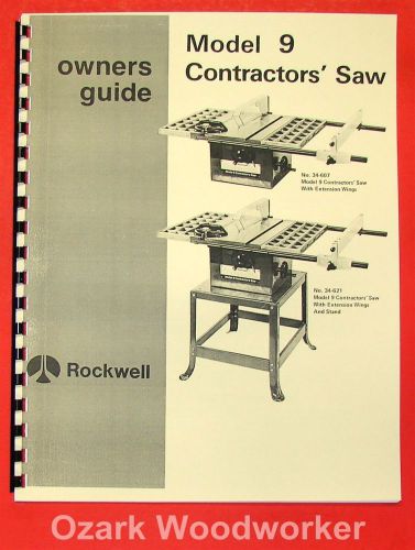 ROCKWELL Model 9 Contractors&#039; Saw Operator&#039;s &amp; Parts Manual 0613